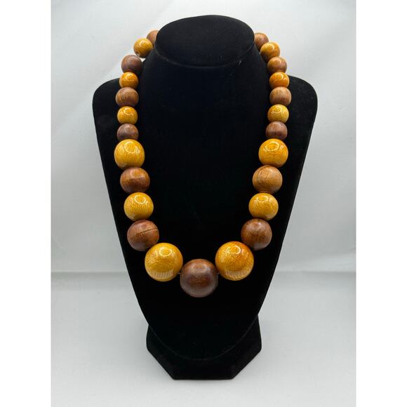 Vintage Retro Wood Beaded Chunky‎ Boho Necklace - Picture 1 of 6